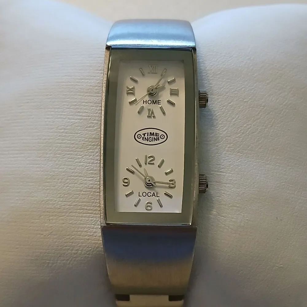 Time Engine Dual Zone Watch Home Local Stainless Steel Rectangle Tank 18mm